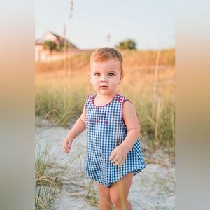 The Proper Peony Baby Boy 12M Bubble Embroidered Firework Royal Blue Check Plaid